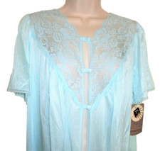 Vassarette Aqua Silky Negligee w/Floral Lace Trim, Angel Slv, Nylon, M, NWT