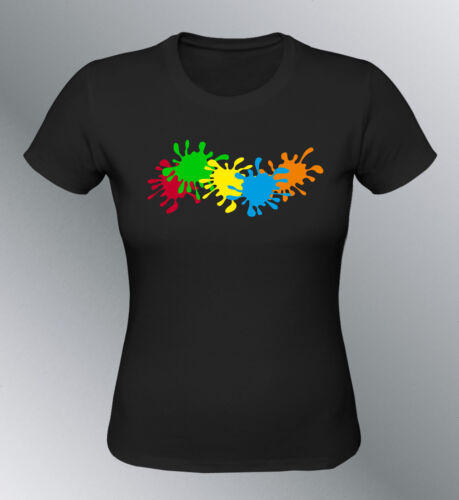 T-Shirt Customised Spots Painting Woman Artist Stained Tinker Paintball - Picture 1 of 3