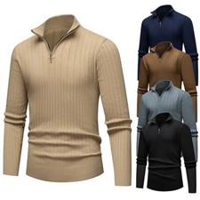 New stand up collar men's sweater with half zipper solid color knit sweater