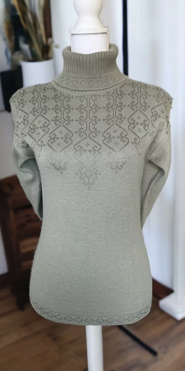 Vintage MEISTER Women Green Wool Blend Long Sleeve Turtleneck Pullover Sweater S