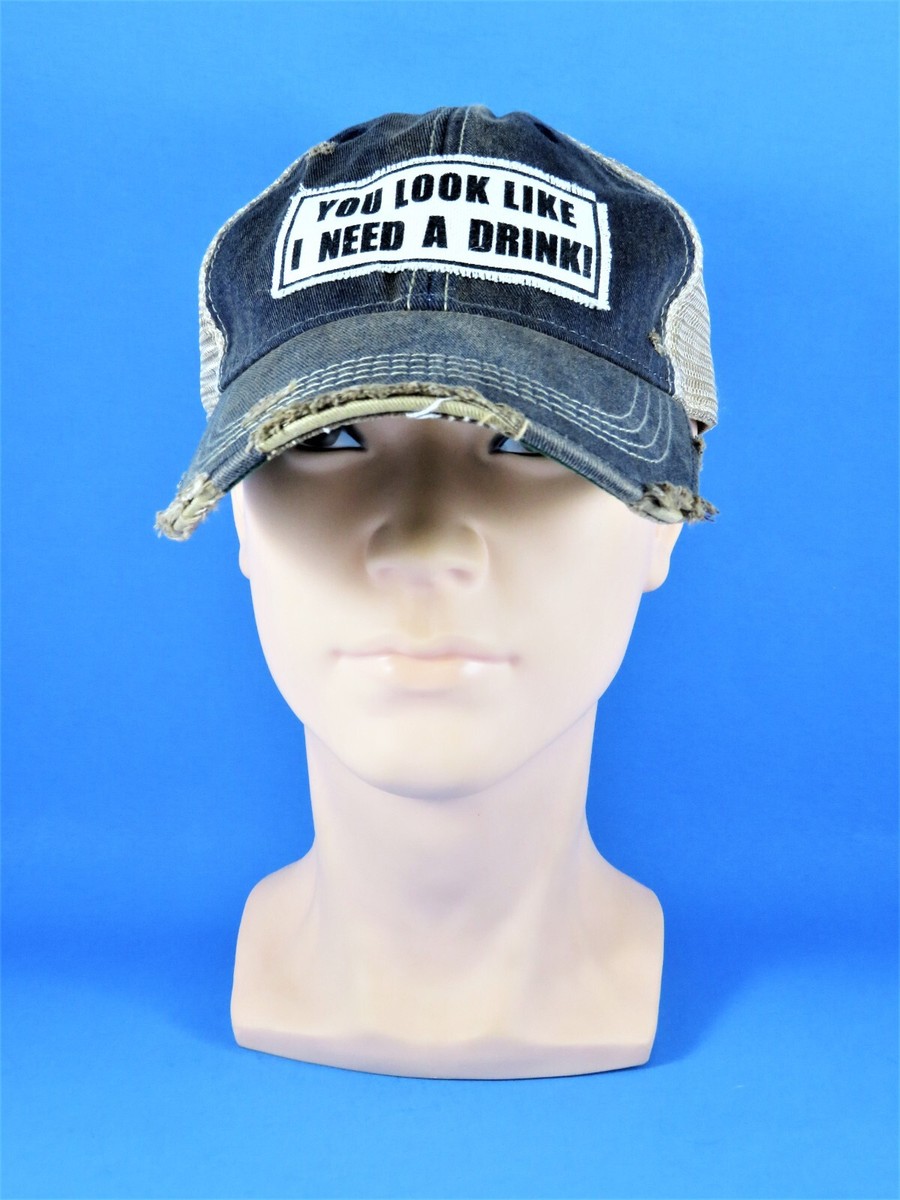 Denim Trucker Cap w/ Vintage JJ Jonette Three Face Signed Brooch Adjustable Vintage JJ Jonette Face Brooch – Conical Hat, Rhinestone  main image 2