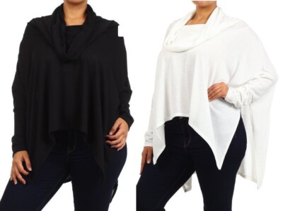 Plus Size Black Hacci Knit Cowl Neck Boho Hi Low Boxy Tunic Top XL 1XL