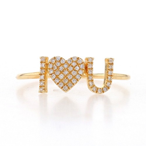 Anillo Mensaje Corazón Oro Amarillo Diamante Te Amo - 14k Corte Único .15ctw