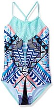 Jantzen Girls Desert Darling Crochet Neck One Piece Tribal Print Size 14