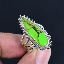 Green Turquoise Gemstone Solid 925 Sterling Silver Handmade Ring Jewelry LS-585