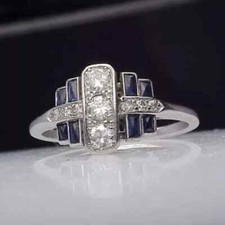 2.80Ct Round Cut Real Moissanite Art Deco Engagement Ring 14K White Gold Plated