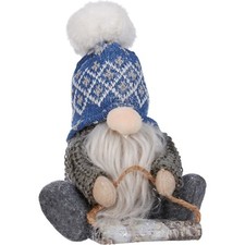 Winter Snow Gnome On Sled Figurine  Fabric  Felt  8 In  Primitives by Kathy