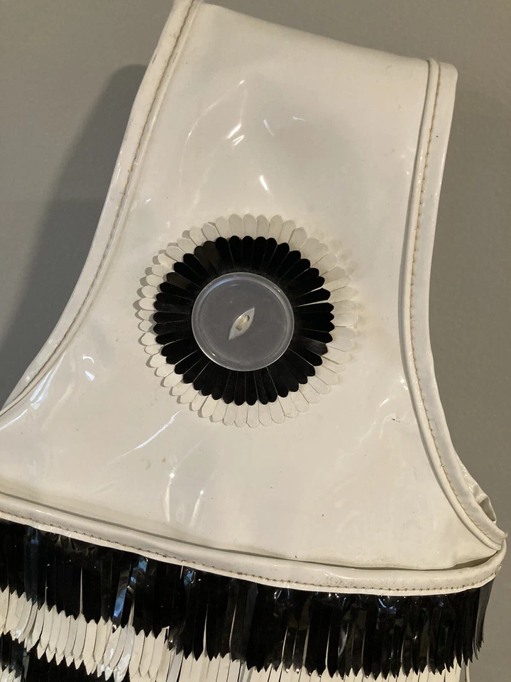 60’s 70's Disco Flower Power MOD Handbag Purse Black White Fringe Vinyl AMAZING - Image 2 of 4