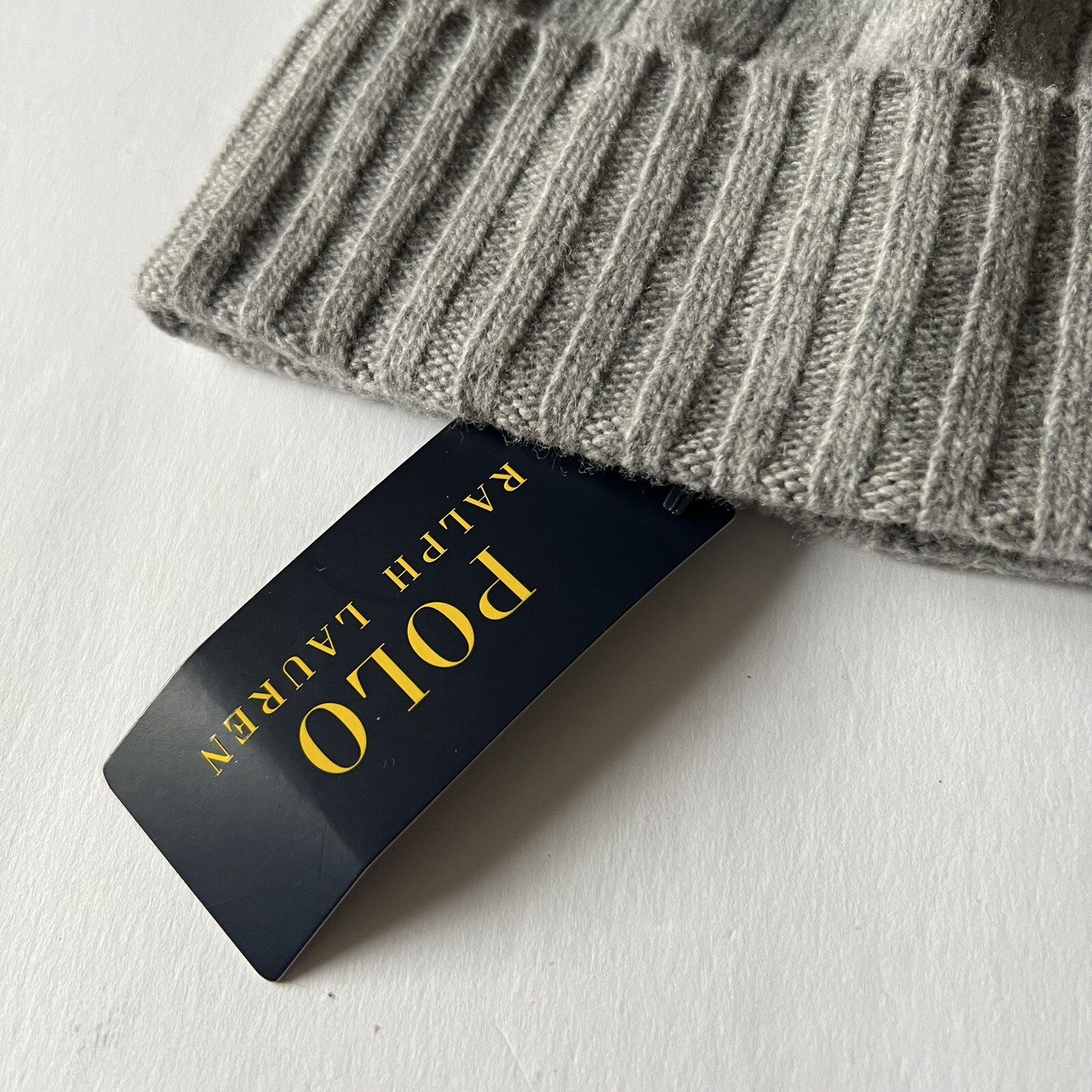 POLO RALPH LAUREN UOMO MAGLIA CAVO LANA BERRETTO GRIGIO CON LOGO PONY NAVY NUOVO CON ETICHETTE