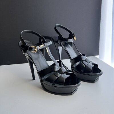 Saint Laurent YSL Tribute Black Patent Leather Heels Size 39