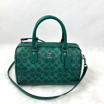 Coach Medium Rowan Satchel Bag Crossbody Signature Canvas CV961 Bright Jade NWT