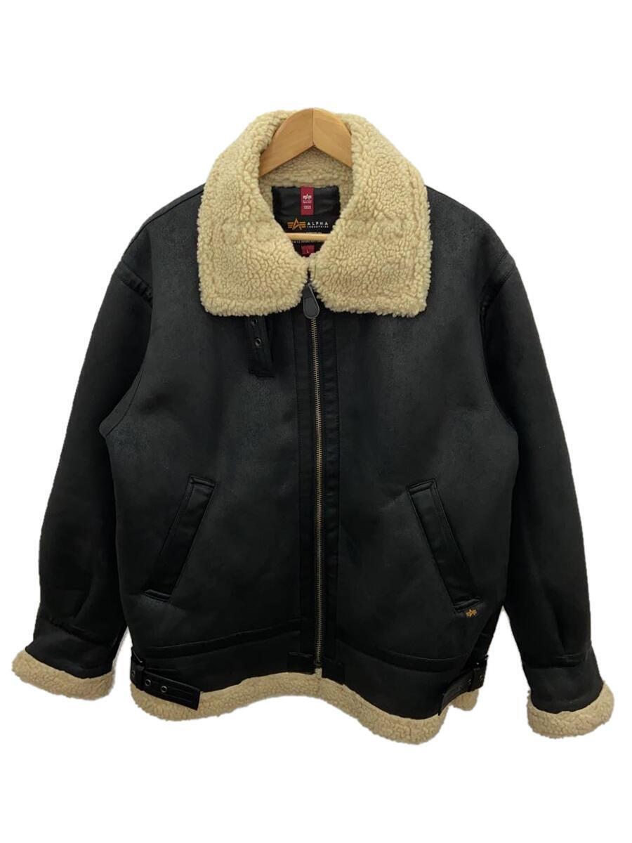 ALPHA INDUSTRIES Faux Mouton B-3 Flight Jacket L Faux Leather BLK 