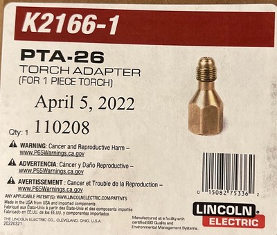 Lincoln Electric K21661 TIG Torch Adapter Protorch 275/375 