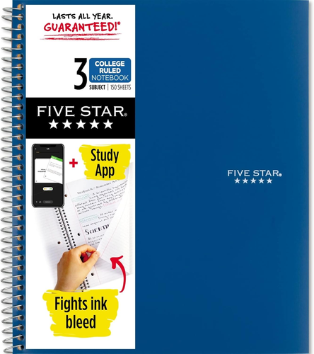 Five Star Spiral Notebook + Study App, 3 Subject, College Ruled Paper, Fights In - Picture 10 of 12