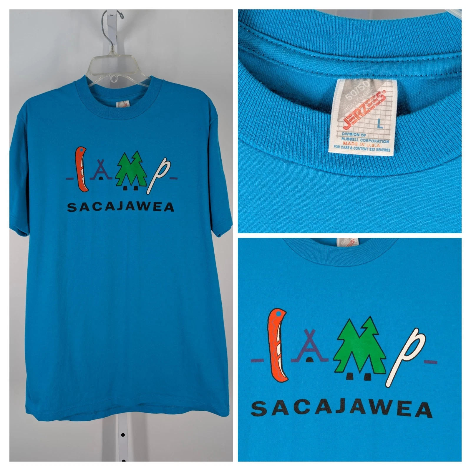 Vintage 80s 90s Jerzees Russell 5050 Camp Sacagawea Native American Art T Shirt