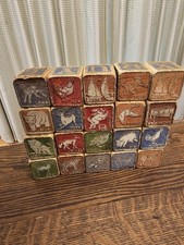 Vintage Wooden Alphabet Blocks Lot of 20 Antique ABC Number Animal Learning Toy
