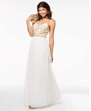 Emerald Sundae Junior's Metallic Bodice Ball Gown Dress White Size 9