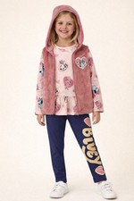 Bluey Girls Cartoon Outfit Set Hooded Vest  Leggings Pink Navy Size 6