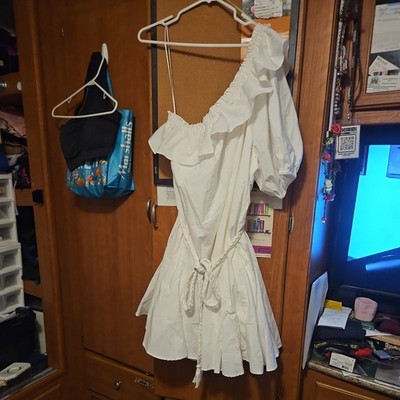 NEW Rhode x Target Cotton Poplin One Shoulder Ruffle Belted Mini Dress White XXL