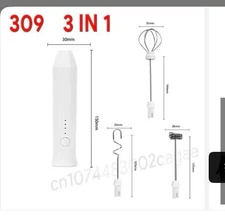 Electric Milk Frother + Egg Beater + Dough Hook Wireless Type-C 4 Speeds