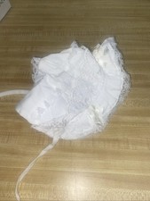 Vintage White Eyelet Baby Bonnet Face Ruffle Lined Tie Front