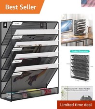 5 Tier Wall File Holder, Mesh Hanging Folder Organizer with Classify Label, V...