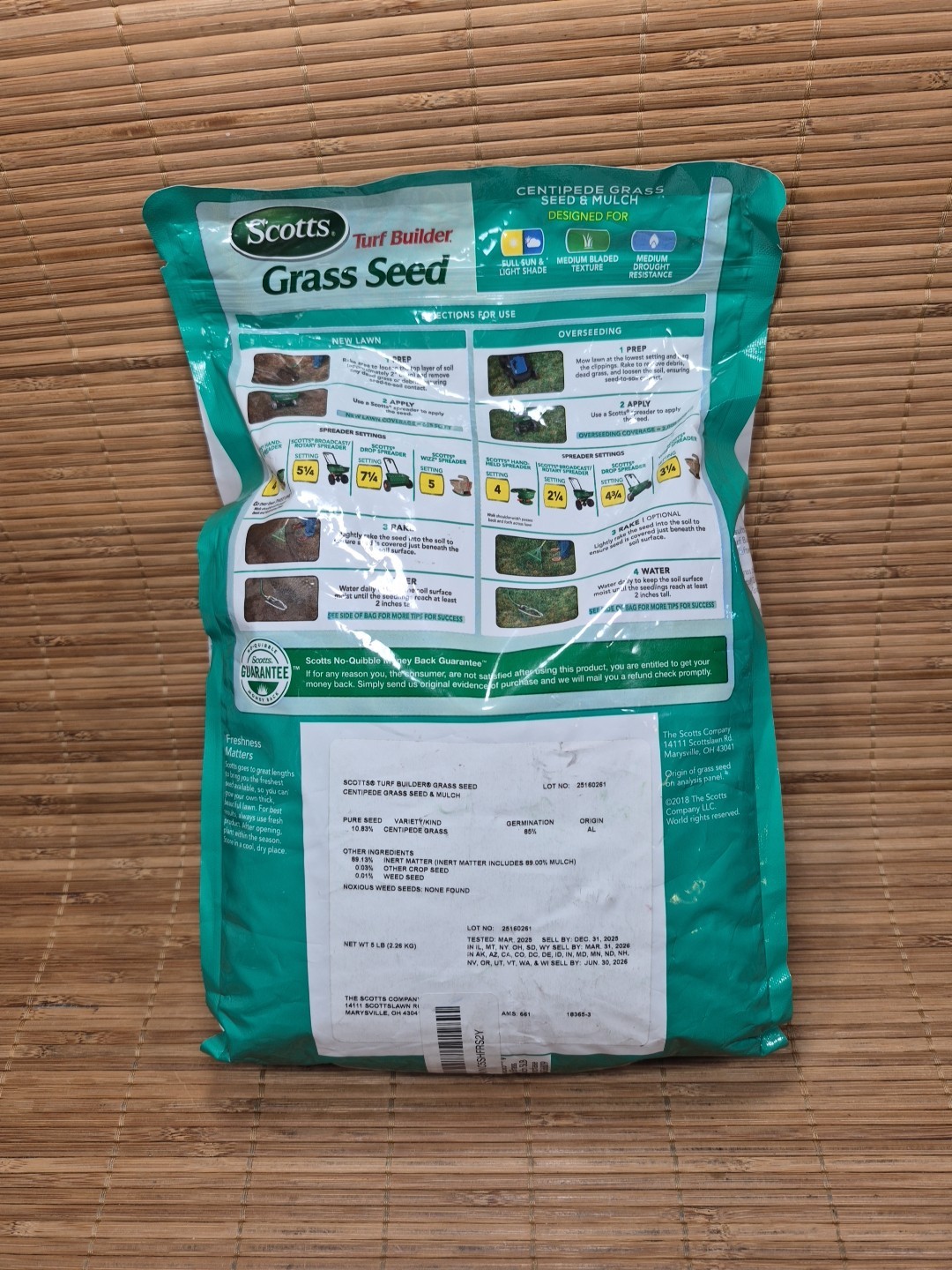 Scotts Turf Builder Grass Seed Centipede Grass Seed & Mulch 5 Lbs Bag ~FREE SHIP