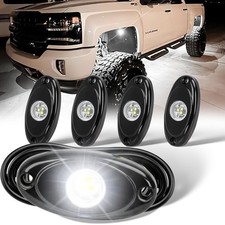 Bright White 6000K LED Rock Underglow Lights IP68 Waterproof 4 Pods Kit Set