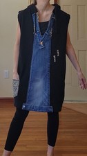 Upcycled Handmade Loose Fit Midi Sweatshirt/Denim Tunic - size M/L
