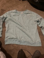 Women's Light Blue Solid Crew Neck Pullover Sweatshirt Long Sleeve Size XL
