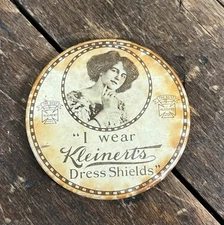 ANTIQUE C. 1910 KLEINERTS DRESS SHIELDS CELLULOID POCKET MIRROR SIGN VICTORIAN