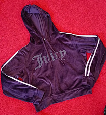 Juicy Couture Plum Velour Cropped Pullover Hoodie w/ Rhinestone Logo Womens M