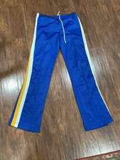 Vintage 80s Betlin Blue, White  Yellow Nylon Track Pants Men's Small 1980s USA