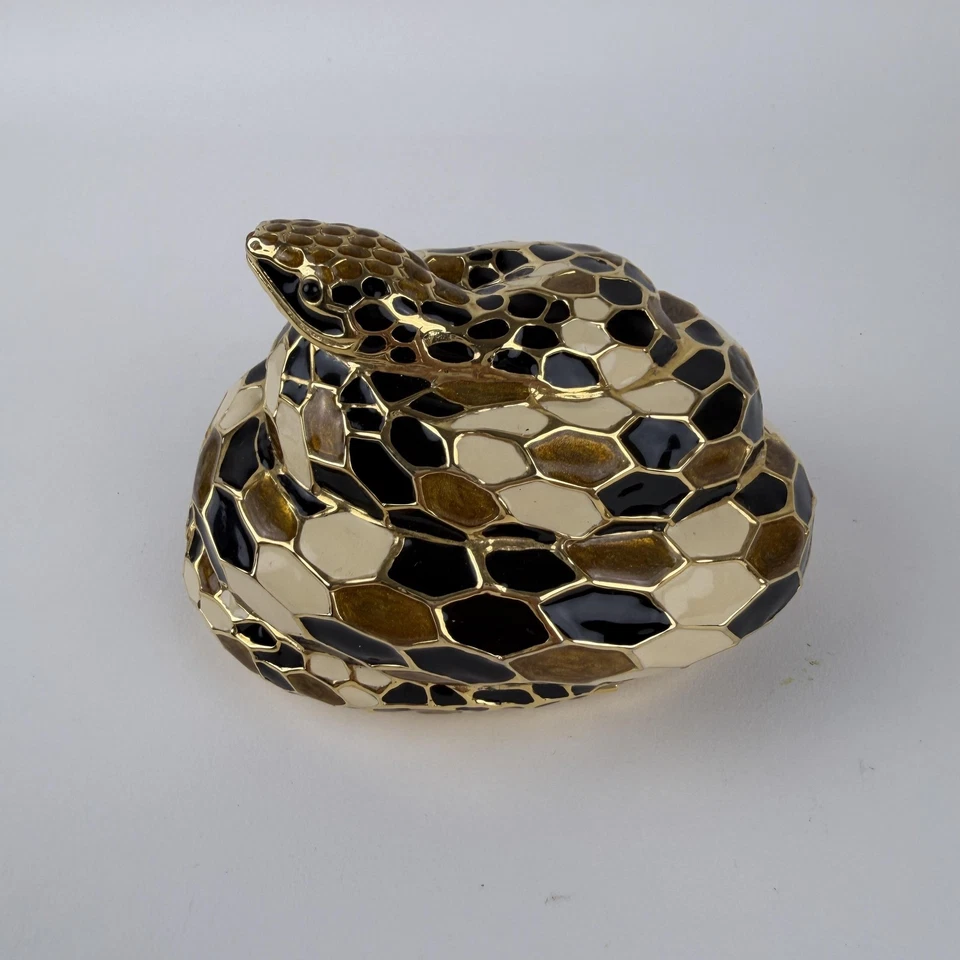 Bolso de Mano Judith Leiber Minaudiere Marrón Negro Cristal Serpiente Enrollada De Colección Foto 3 de 4