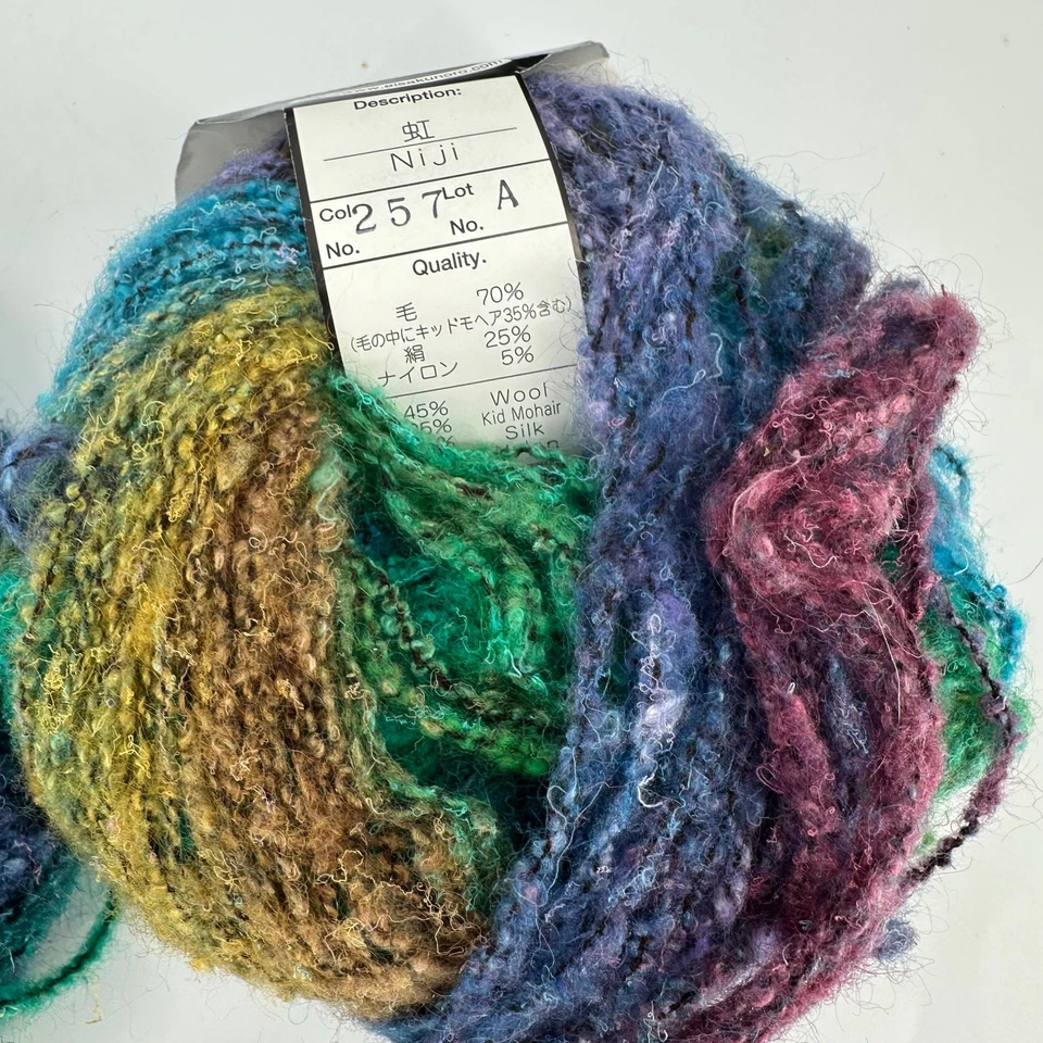 2 Noro Japão Fio Niji Lã Criança Mohair Seda Nylon Boucle #257 Azul Marrom Verde - Imagem 3 de 4