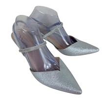 Nina Silver Glitter Shimmer Pointed Closed Toe Rhinestone Strappy Heels Size 11
