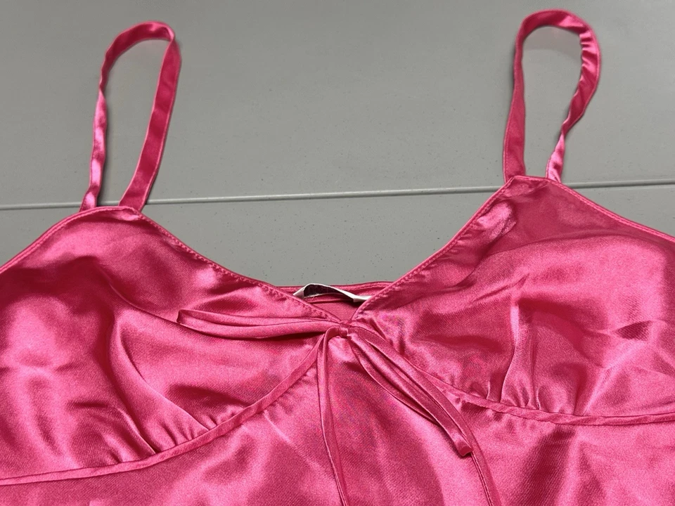 Vtg Adonna Lingerie Nightgown Slip Chemise Sexy Silky Satin Bow Hot Pink Sz XL - Image 3 of 4