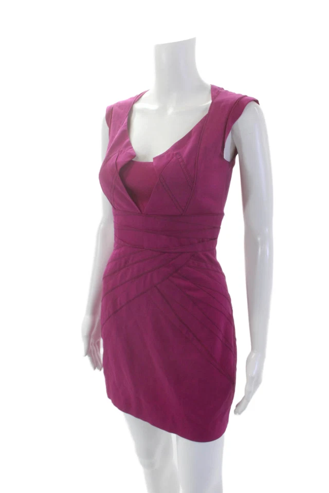 Zac Posen Womens Silk Textured V-Neck Sleeveless Shift Dress Fuschia Size 2 - Image 2 of 4