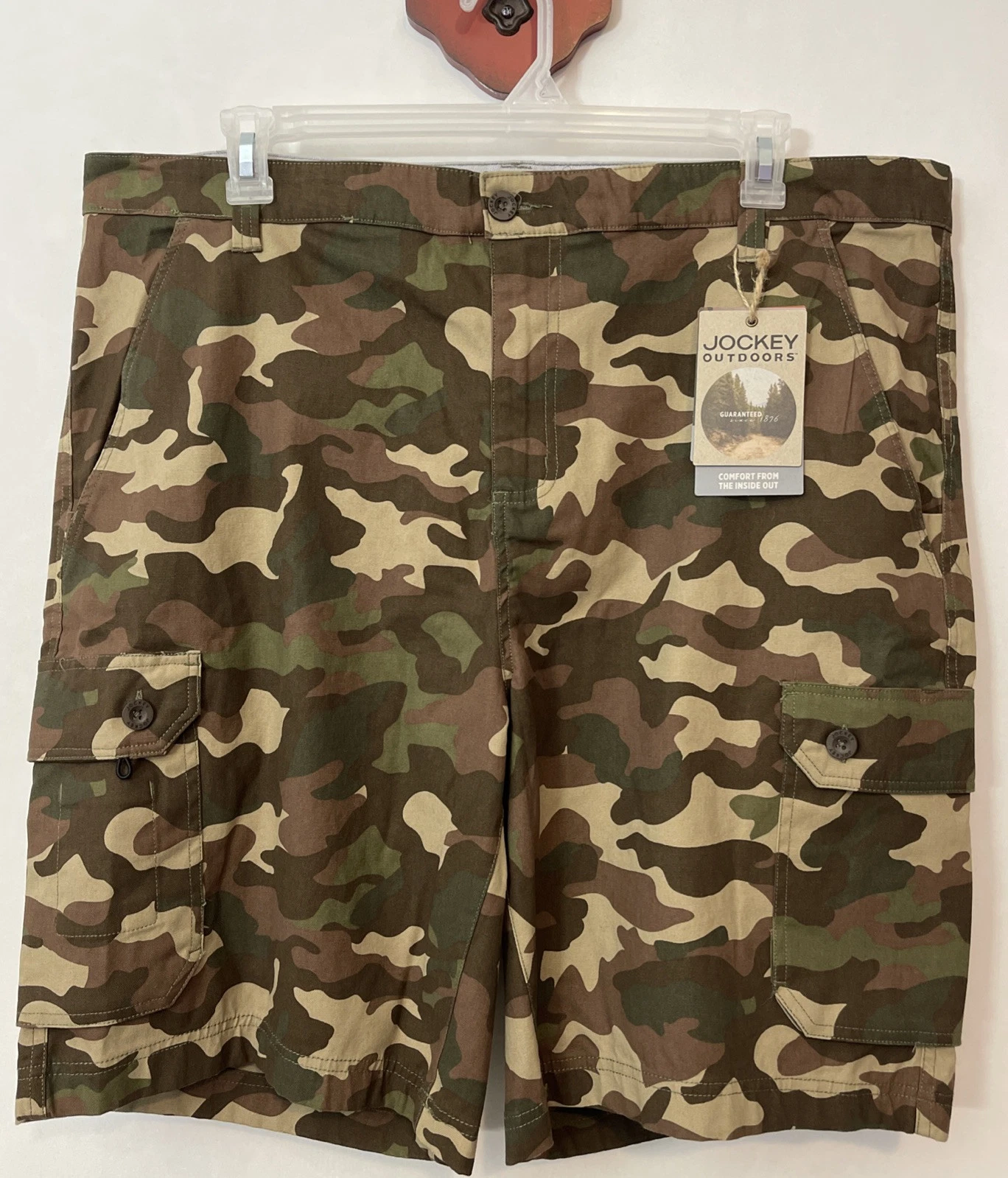 Jockey Outdoors Mens 42 Brown Camo Button Cargo Cotton-Blend Shorts NEW! A1881
