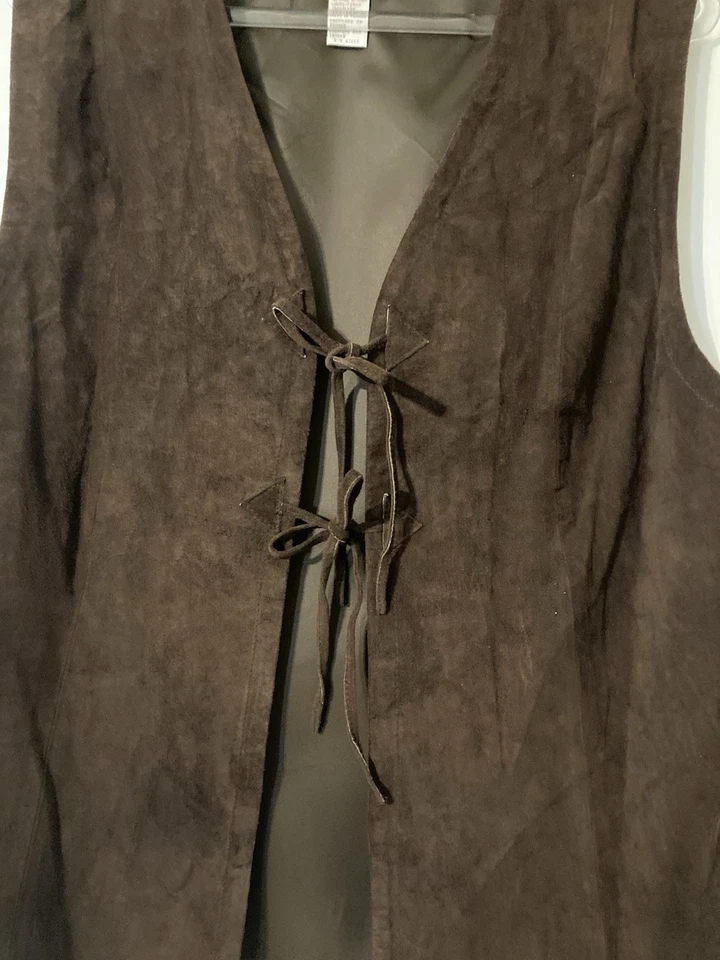 Chaleco Vintage Spiegel Marrón 100% Gamuza Cerdo Mujer Talla Grande 18 Festival Western Foto 3 de 4