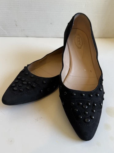 TOD’S Ballerine TODS in pelle nera con borchie nere taglia 37 1 2 difetto borchie mancanti