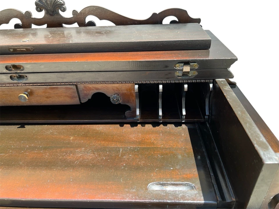 Antique Walnut Spinet Writing Desk Ornate Flip Top - Image 2 of 4