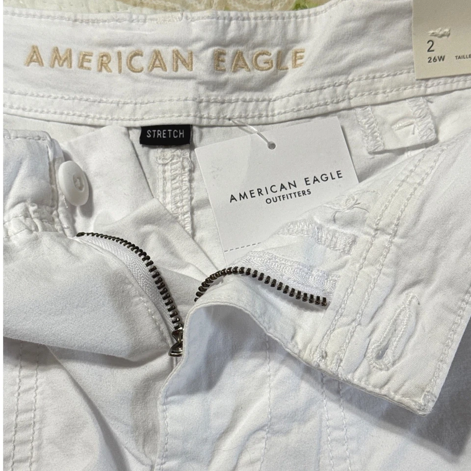 Pantalones Cortos American Eagle Años 90 Boyfriend Tiro Alto Blanco Carga Elastizados Mujeres 2 Foto 4 de 4