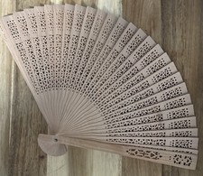 Vintage intricately Carved Wood Folding Fan Wedding Party Gift Cool Lightweight