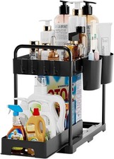 IDYFODOL 2 Tier Under Sink Organizer & Storage, w/ Bottom Sliding Basket - Black