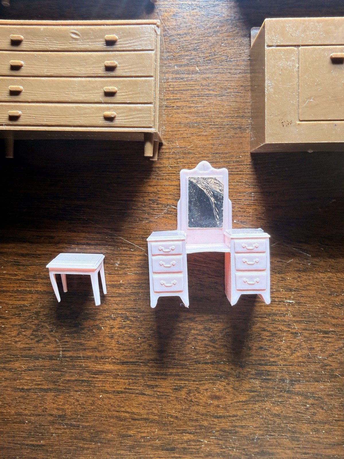 Kitchen Dollhouse Furniture Stove Fridge Cabinets Dresser Vintage Modern 1970s