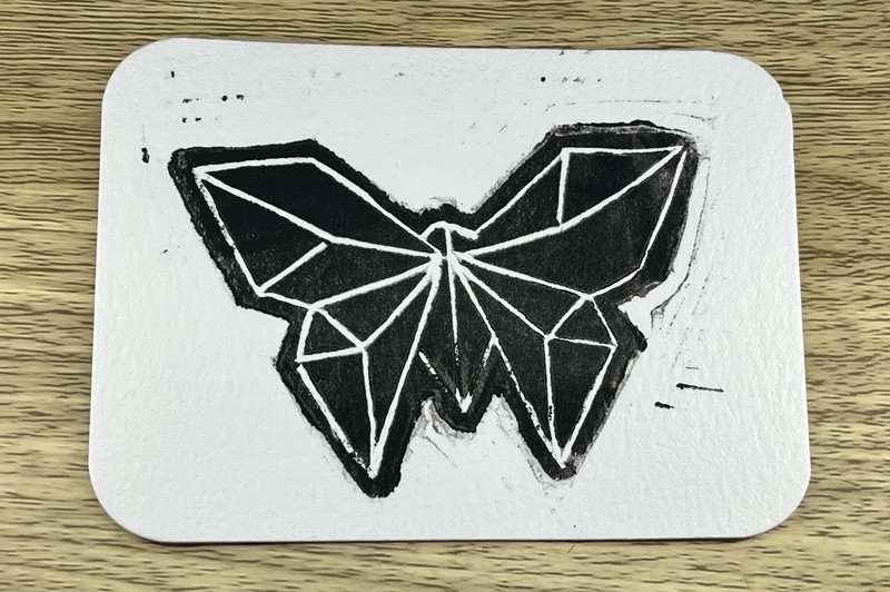 ACEO, Original Origami Paper Butterfly Linocut on Paper, Butterfly Art