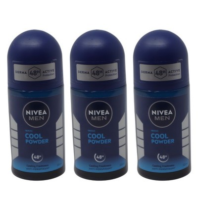 3 Pack Nivea Men Cool Powder Roll-On Anti-Perspirant Deodorant 50ml