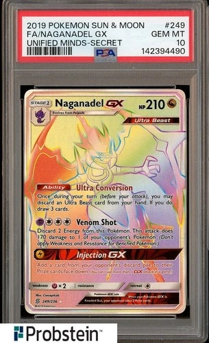 2019 Pokemon Sun & Moon Unified Minds Secret #249 FA Naganadel Gx PSA 10