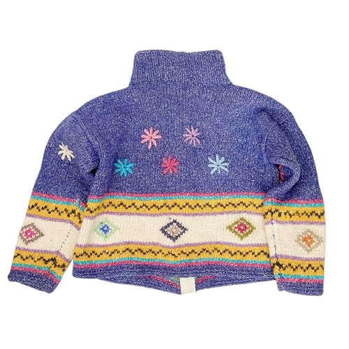 Otavalo Native American Kids Girls Sweater Coat Wool Blend Floral Hand Made - Picture 2 of 17